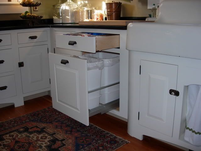 foils and wraps above, trash and recycling below